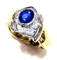 Anneau Femme Anni '80 in Or jaune Zaffiro blu ZAF CT 0.68 DIA CT 0.20 VVS/G